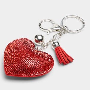 Red and silver rhinestone heart keychain bag charm NWT